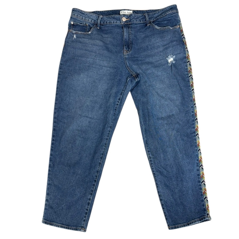 Knox Rose Distressed Blue Denim Jeans with embroidery Size 16